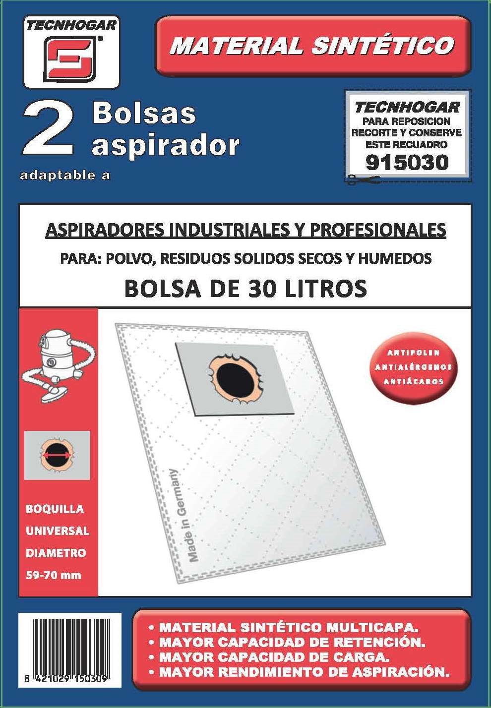 SACOS ASPIRADOR INDUSTRIAL 30 LT. UNIVERSAL (MICROFIBRA)